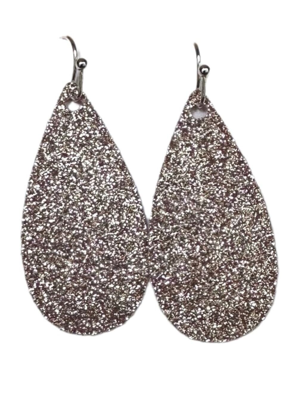Rose gold glitter teardrop earrings sparkly handmade vinyl vegn